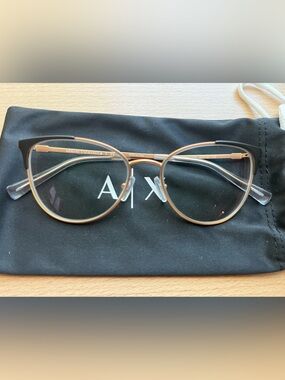 Armani Exchange Black and Rose Gold Cat-Eye Eyeglass Frames AX1034